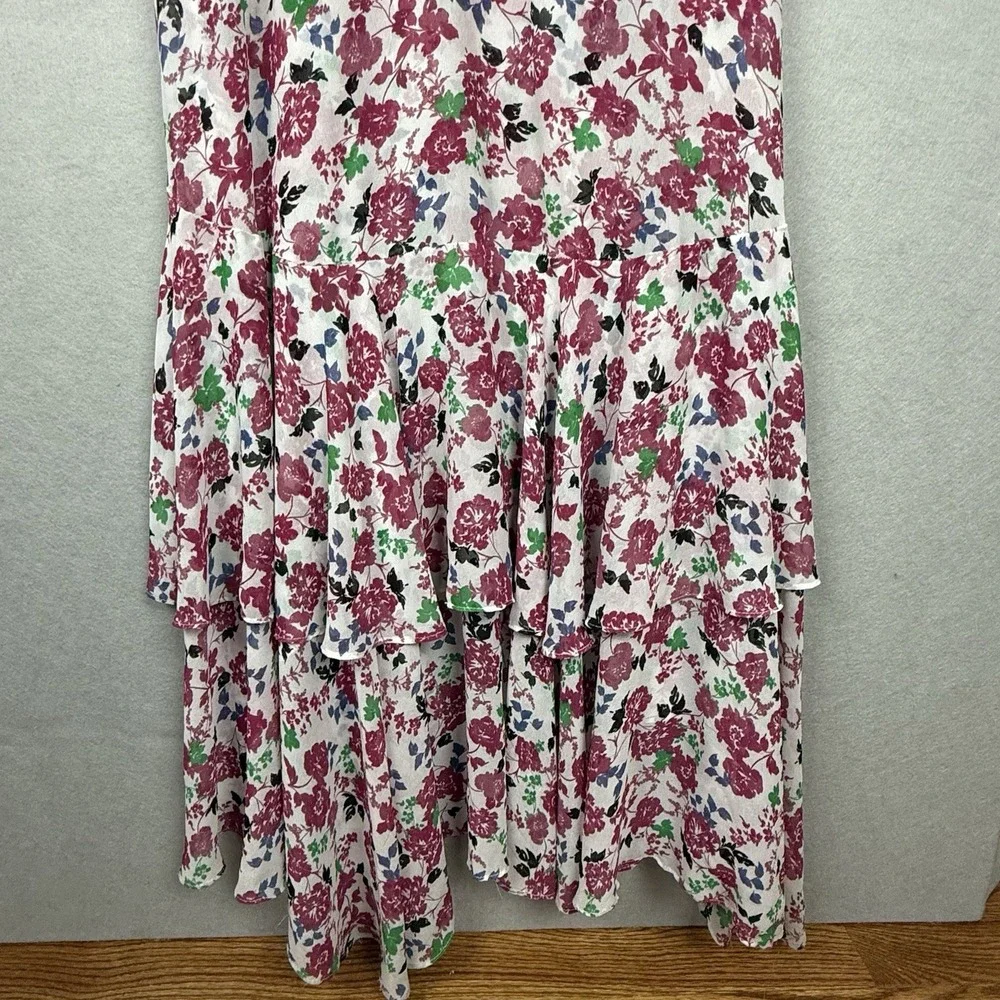 MISA Los Angeles Floral Chiffon Maxi Dress Sz S White Pink Ruffle‎ Tiered - Picture 6 of 11